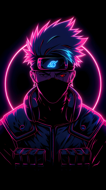 Kakashi Hatake, Pink aesthetic, Sharingan, AMOLED, Black background, 5K, Neon glow, Neon pink, Naruto