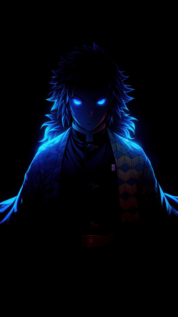 Giyu Tomioka, AMOLED, Black background, Demon Slayer: Kimetsu no Yaiba