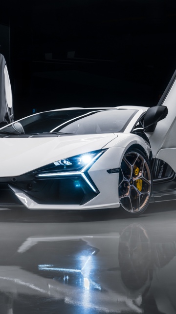 Lamborghini Revuelto, Dark background, White cars, 5K, 8K
