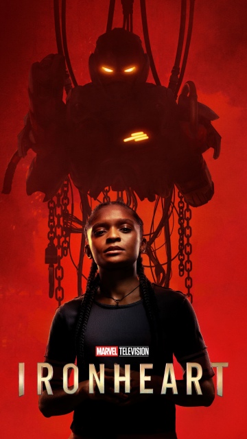 Dominique Thorne, Ironheart, 2025 Series, Marvel Cinematic Universe, Red background, Marvel Comics, TV series