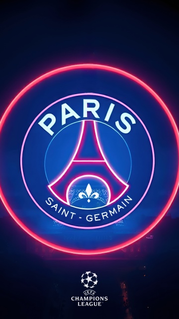 Paris Saint-Germain, UEFA Champions League, Neon logo, Dark aesthetic, Crest, 5K
