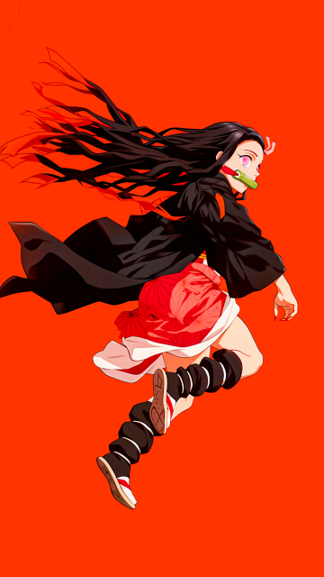 Nezuko Kamado, Orange aesthetic, Demon Slayer: Kimetsu no Yaiba, Orange background