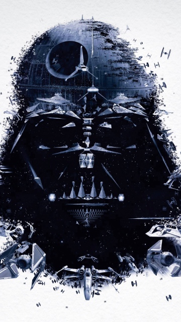 Darth Vader, Death Star, Star Wars, Starship, X-wing Starfighter, Digital Art, White background, 5K