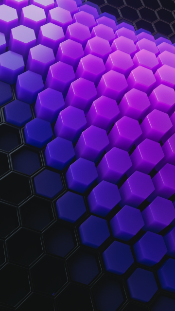 Hexagons, Violet blocks, Patterns, Violet background, Black blocks, 3D background, Geometric, Honeycomb