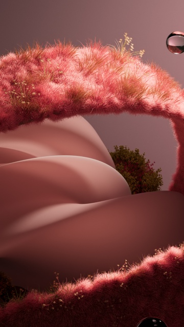 Furry, Pink abstract, Twisted, Glass, 3D Render