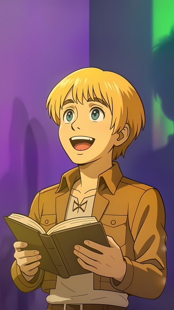 Armin Arlert, 8K, Minimalist, Attack on Titan, Reading book, Smiling, 5K, Colorful background