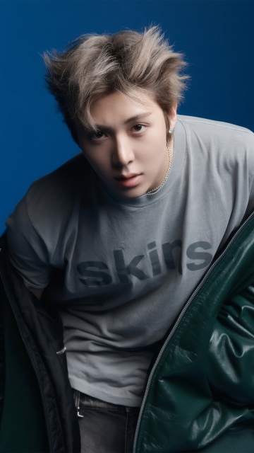 Woochan, ALLDAY PROJECT, South Korean rapper, 5K, Blue background