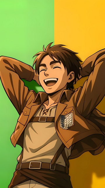 Eren Yeager, Laughing, Attack on Titan, Happy, 5K, 8K, Minimal art