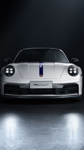 Porsche 911 Carrera T, Dark background, White cars, Sports cars, Racing stripes