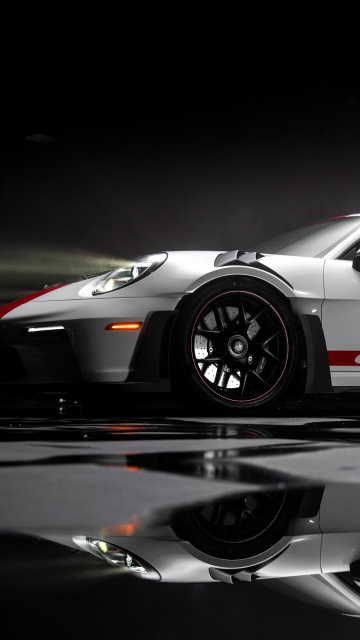 Porsche 911 GT3 RS PECTO, Dark aesthetic, Dark background, Sports cars, White cars, Reflection, Porsche 911 GT3 RS