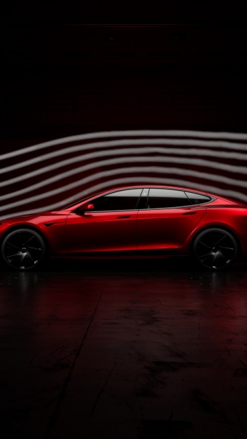 Tesla Model S Plaid, 2025, Dark background, Red cars, Tesla Model S