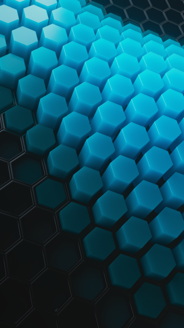 Hexagons, Cyan blocks, Patterns, Cyan background, Black blocks, Geometric, 3D background, Honeycomb