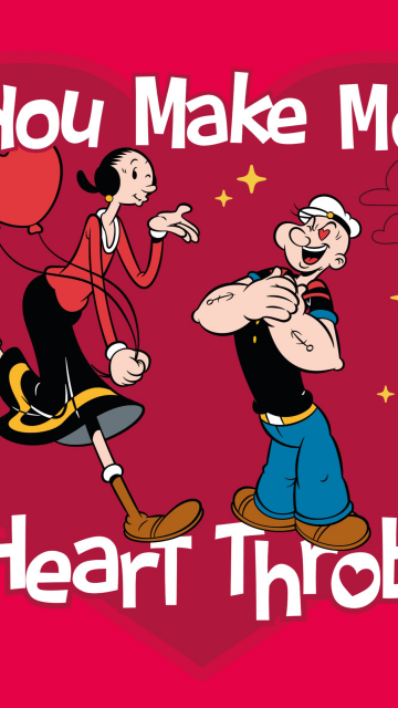 Olive Oyl, Popeye, Love couple, Valentine's Day, Heart shape, Cartoon, Red background, Red aesthetic, Red heart, 5K, Proposal