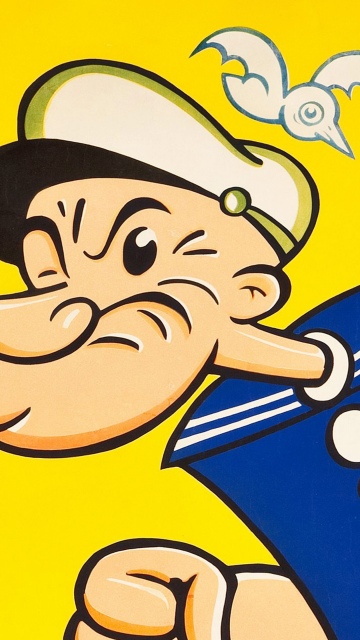 Popeye the Sailor Man, Cartoon, Yellow background, Funny, 5K