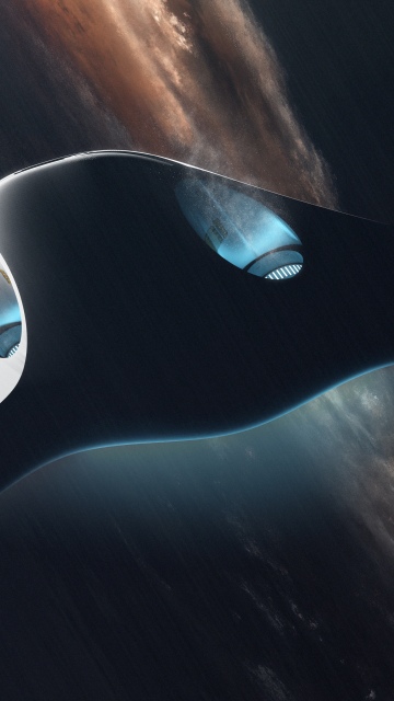 Futuristic, Spaceship, Concept Art, Dark background, Deep space, Space exploration, 5K