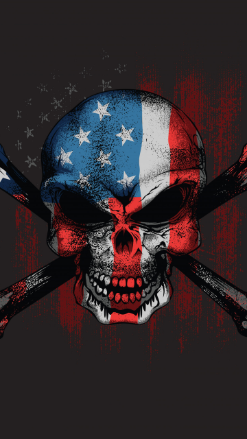 Skull, American flag, Bones, USA Flag, 5K, Dark background