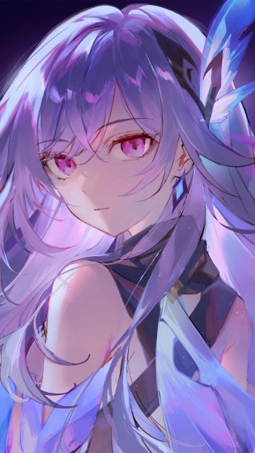 Genshin Impact, Skirk, Anime girl, Purple hair, Purple eyes, Stars, Ethereal