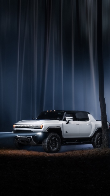 GMC Hummer EV, Night time, Pickup truck, Electric SUV, Forest, Night, Fog, Headlights, 5K