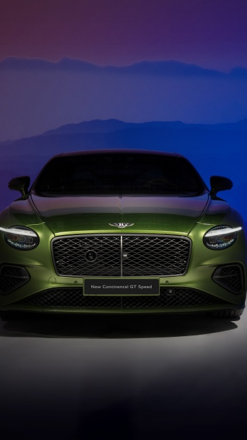 Bentley Continental GT Speed, Front View, Green car, 5K, Luxury cars