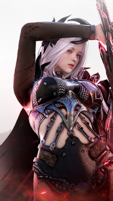 Black Desert, Female warrior, Sword, Red glow, Online games