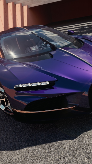 Bugatti Tourbillon, Hypercar, Purple car, Modern architecture