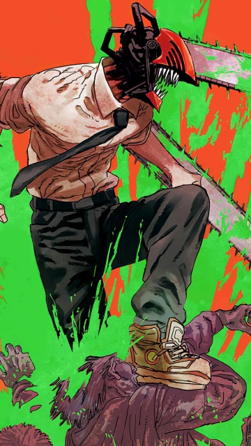 Denji, Badass, Chainsaw Man, Orange background, 5K