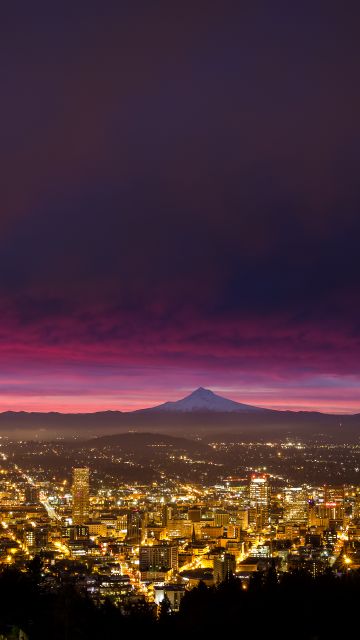 Cityscape, Sunrise, Portland, Panorama, City lights