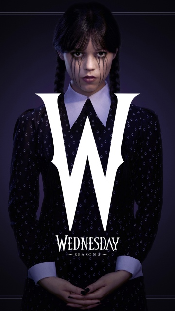 Wednesday Addams, Season 2, 2025 series, Wednesday (Netflix), Jenna Ortega as Wednesday Addams, Dark background