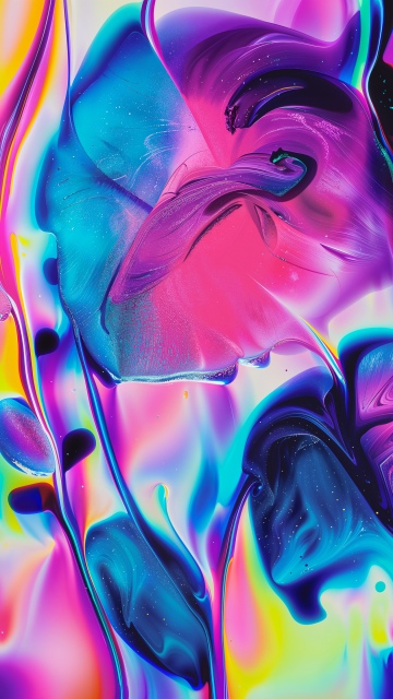 Fluid art, Neon colors, Swirls, Iridescence, 5K, Colorful abstract