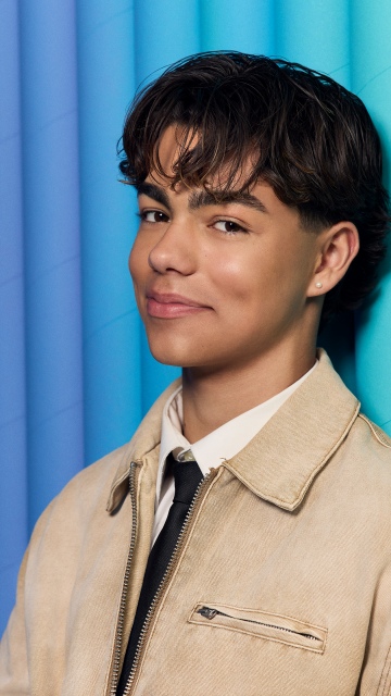 Malachi Barton, 5K, Portrait, Smiling, Gradient stripes, Purple and blue, Vibrant, American actor