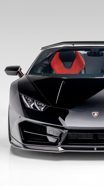 Lamborghini Huracan Spyder, Vorsteiner, White background, Black cars, 2020, 5K