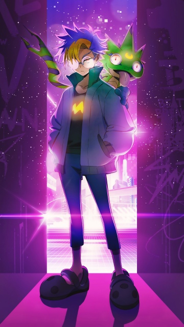 Digimon Beatbreak, Tomoro Tenma, Animated series, 2025 series, 5K, Neon pink