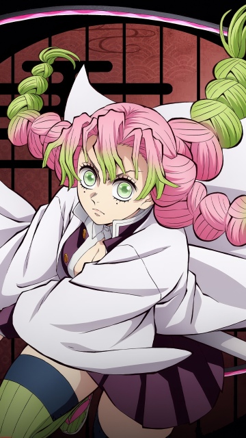 Mitsuri Kanroji - Infinity Castle, 5K, Anime movie, Demon Slayer: Kimetsu No Yaiba Infinity Castle, Black background, Mitsuri Kanroji
