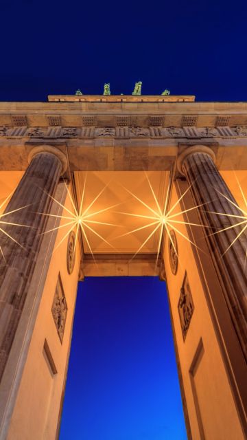 Brandenburg Gate, Berlin, Germany, Low Angle Photography, Lights, Night, Blue Sky, Arch