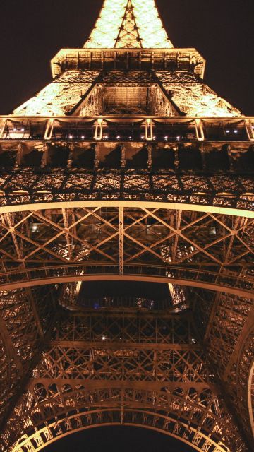 Eiffel Tower, Night view, Paris, Dark background, Night time, Lights, Low Angle Photography, Steel Structure, Iconic, 5K, France