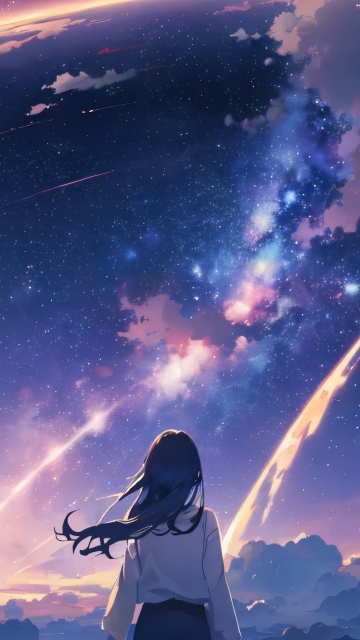 Anime girl, Night sky