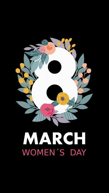 Women's Day, AMOLED, March 8th, Black background, Minimalist, 5K, Simple