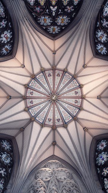 York Minster, United Kingdom, Cathedral, Church, Ancient architecture, Interior, Look up, Symmetrical, Patterns, Serene, 5K, 8K