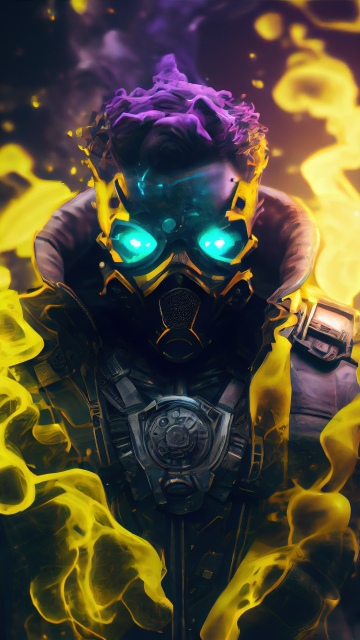 Neon mask warrior, iPhone Wallpaper