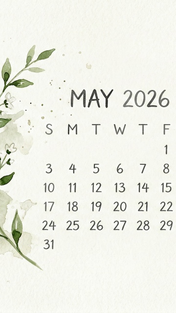 Minimalist May 2026 Calendar