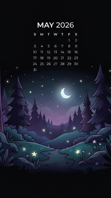 May 2026 Calendar, Dark theme
