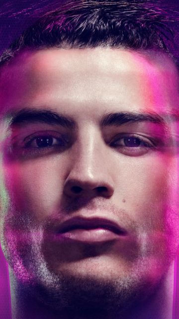 Cristiano Ronaldo, Neon, Portuguese footballer, Pink background