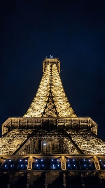 Eiffel Tower, Nightscape, Paris, France, Dark background, Night, Lights, Low Angle Photography, Steel Structure, Iconic, 5K