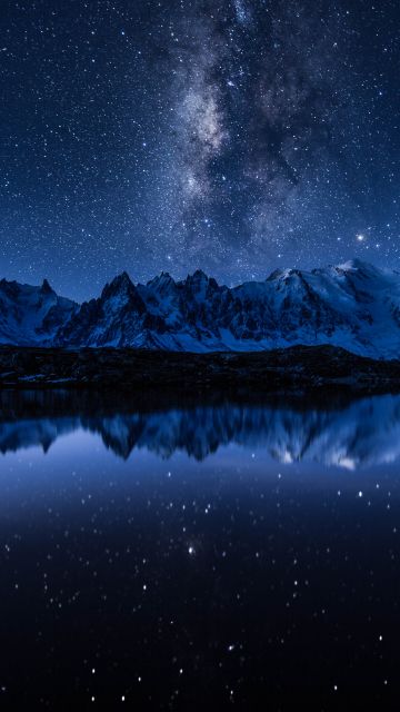 Milky Way, Night, Starry sky, Mountains, Lake, Reflection, Cold, 5K