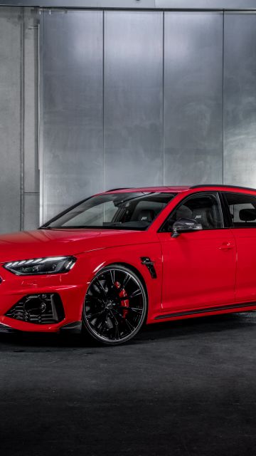 Audi RS 4 Avant, ABT, 2021, Dark background, Red cars