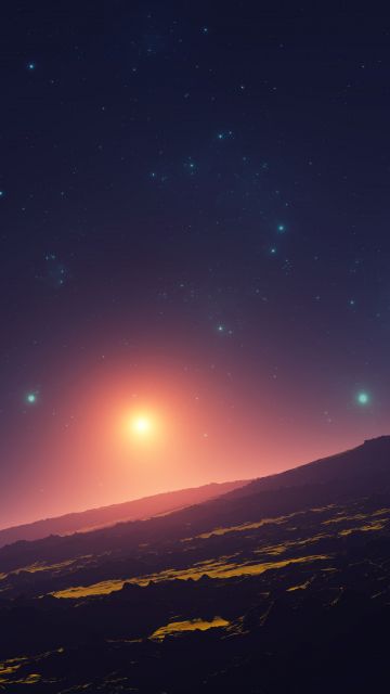Sunset, Planet, Stars, Aerial view, Astronomy, 5K, 8K