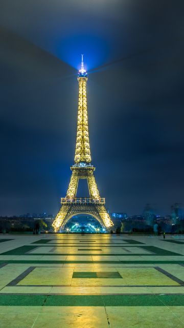 Eiffel Tower, 8K, Paris, France, Night time, Iconic, Metal structure, Blue light, 5K
