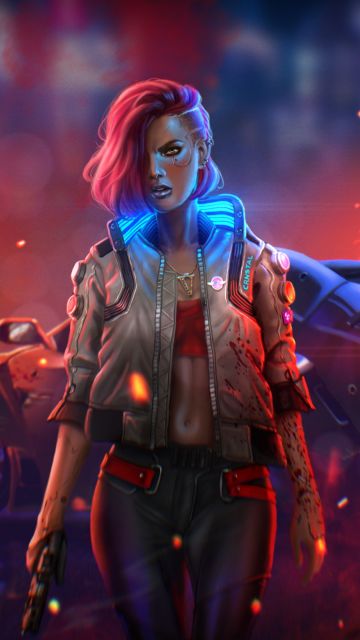 Cyberpunk 2077, Badass, Neon, Fire, Illustration