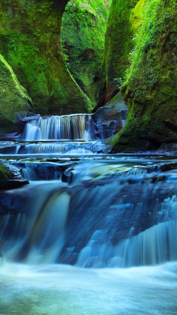 Finnich Glen, River, Waterfall, Stream, Green, Scotland, Tourist attraction, Landscape