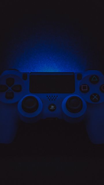 Sony DualShock 4, Black background, PlayStation 4 Controller, Gamepad, PS4, Game Controller, Blue light, 5K